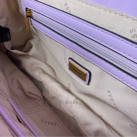 GUESS Katey Flap Shoulder Bag Lilac Rare Quilted Purse Crossbody Lavender Cream - Picture 7 of 15